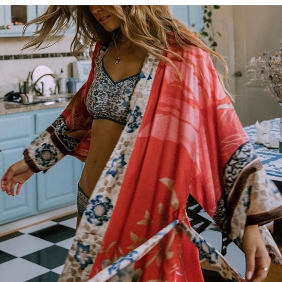 women kimono boho cover up sweater cardigan wrap midi - Picture 2 of 4